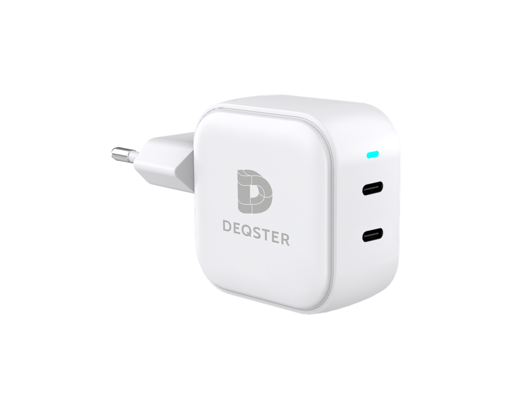 [60-3263] DEQSTER 45W Dual USB-C Charger, 2x USB-C, White (Plug Type C (EU))